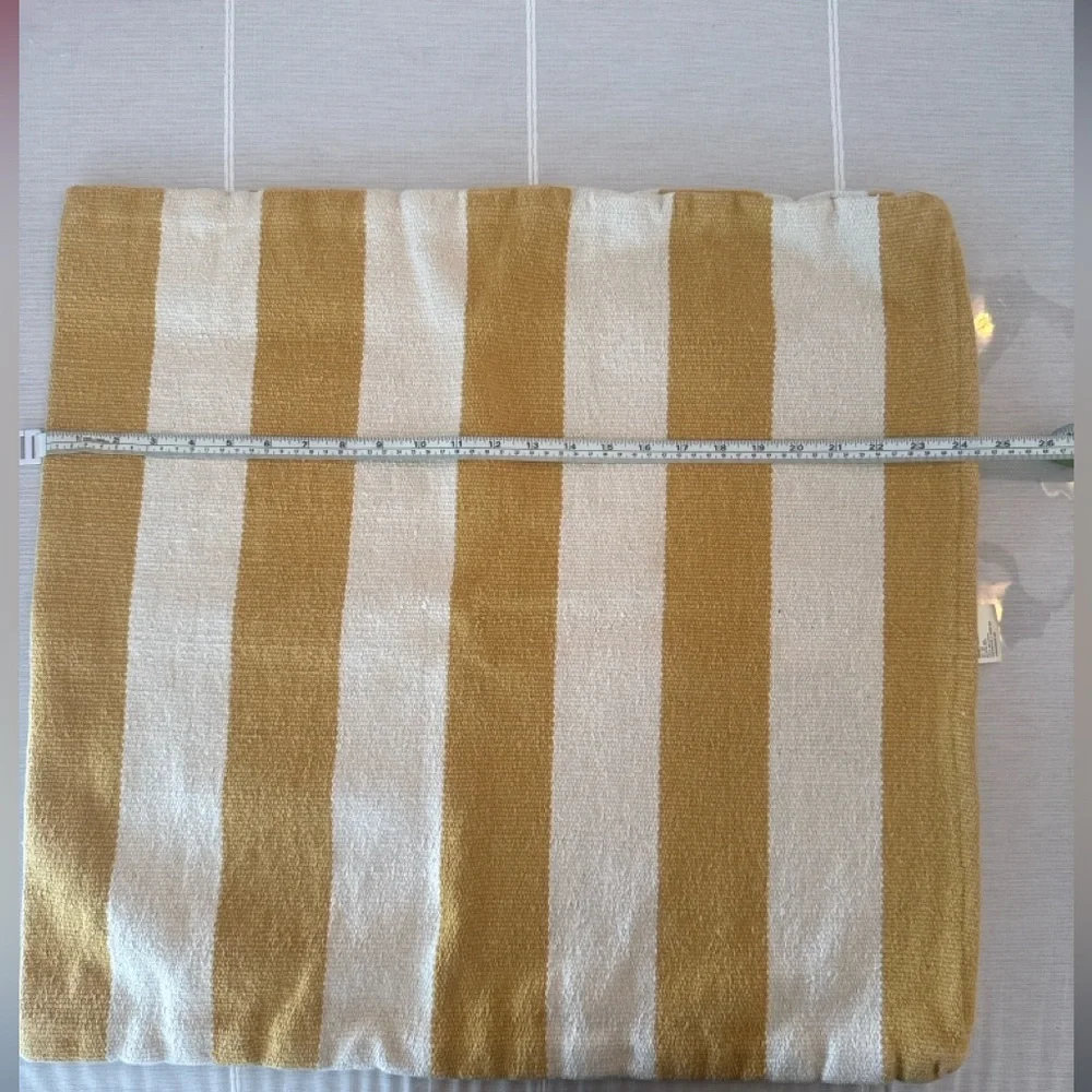 Set of 2 Crate & Barrel Olin Striped Floor Pillow Covers 24x24 Mustard Ivory